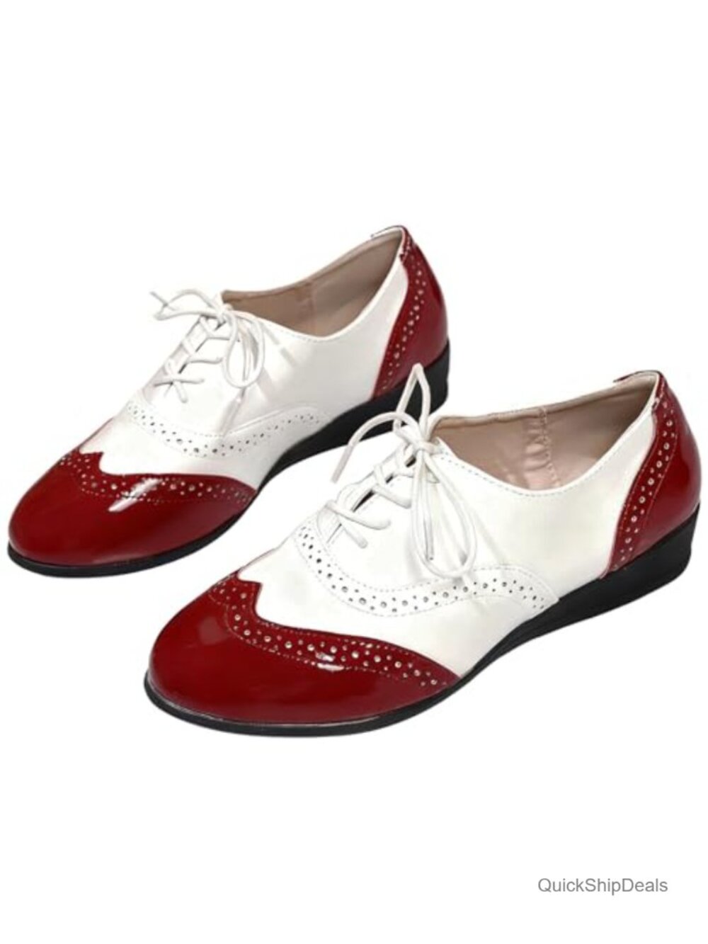Faux Leather Patent Oxfords Wingtip Brogues Women's Lace Up Flat Office Shoes